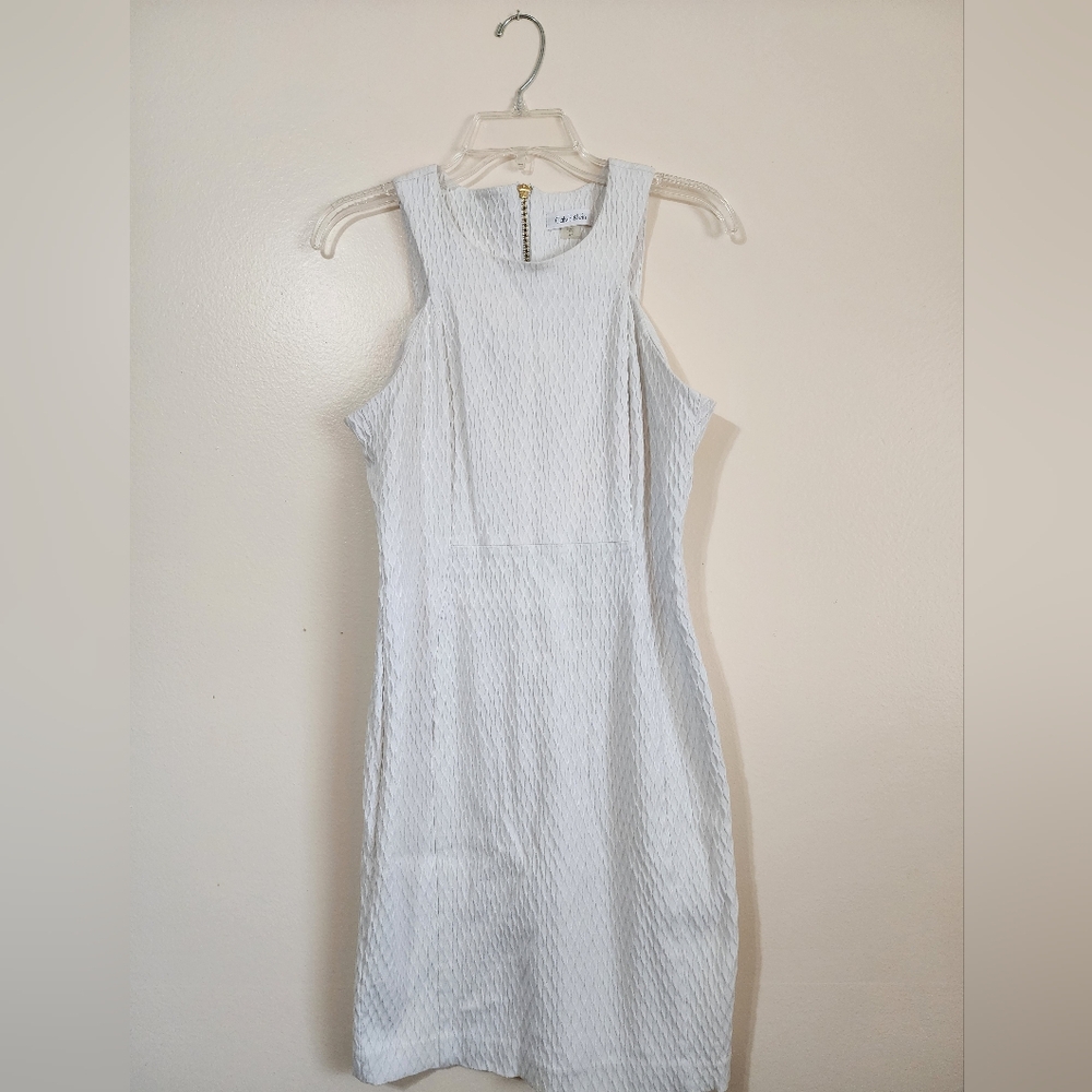Women's Calvin Klein White Dress with Gold Zipper Size Twelve PetiteNo Pockets